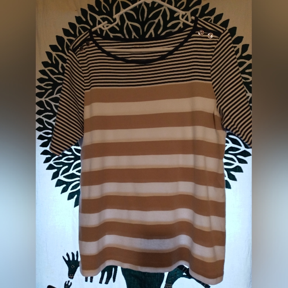 Croft & Barrow womens pullover blue, white and brown XL top.